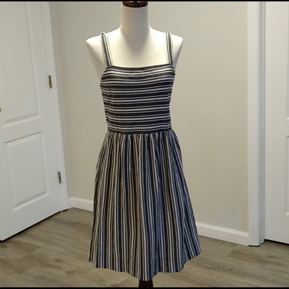 LOFT size small cotton black and white striped dress